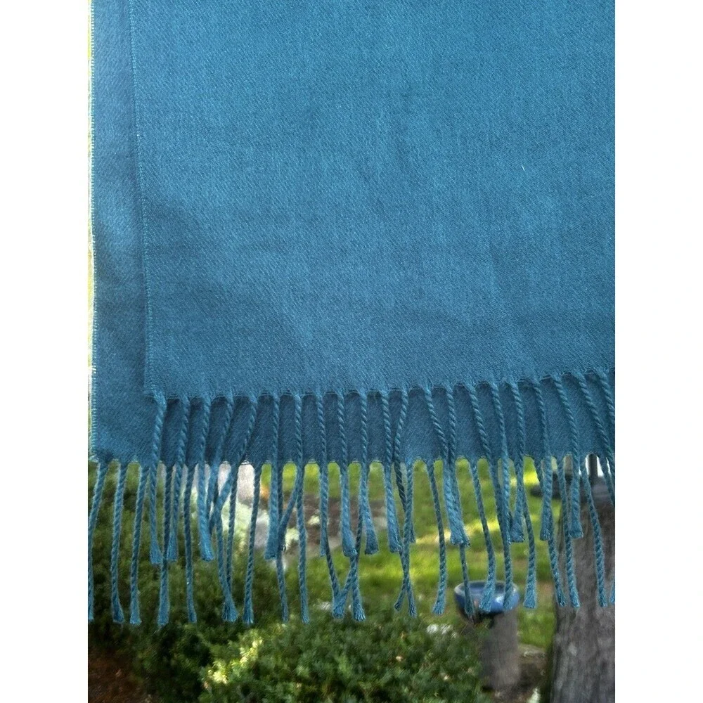 Christian Dior Esharpes Cashmaire Scarf Teal Fringe Preppy Heritage Soft Japan